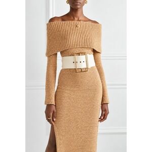 Cult Gaia Ivory Tweed Wide Corset Belt M/L Gold Statement Buckle